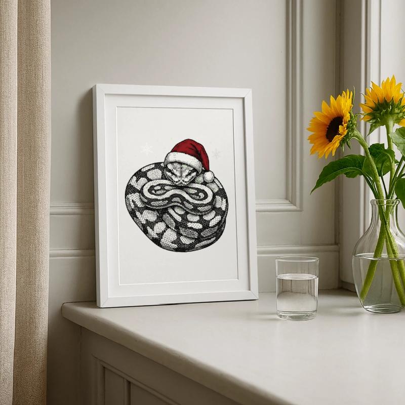 King Python Christmas Ball Python Snake Framed poster (27 × 37 cm)