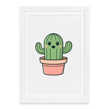 Cactus Sourire En Pot - Affiche encadrée (27 × 37 cm) - blanc - Devant
