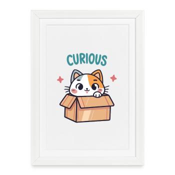 Chat Curieux dans sa Boîte - Affiche encadrée (27 × 37 cm) - blanc - Devant