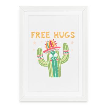 Cactus Joyeux Câlins Gratuits - Affiche encadrée (27 × 37 cm) - blanc - Devant