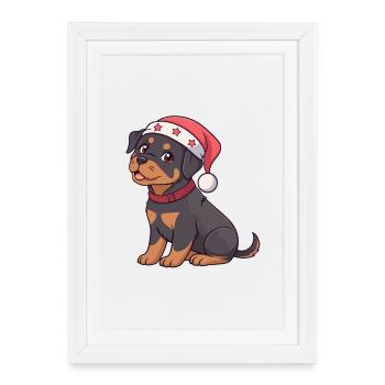 Chiot Noël Santa Rottweiler - Affiche encadrée (27 × 37 cm) - blanc - Devant