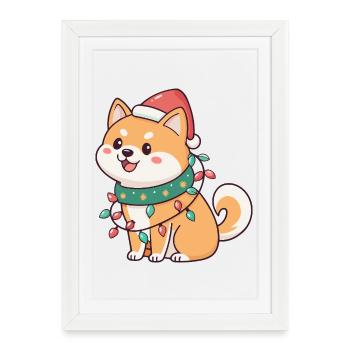 Shiba Festif Lumineux - Affiche encadrée (27 × 37 cm) - blanc - Devant