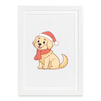 Chien Noël chaleureux dessin - Affiche encadrée (27 × 37 cm) - blanc - Devant