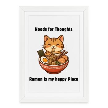 Chat ramen mignon – T-shirt chat nouilles rigolo - Affiche encadrée (27 × 37 cm) - blanc - Devant