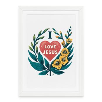 Couronne florale Cœur de Jésus d’amour - Affiche encadrée (27 × 37 cm) - blanc - Devant