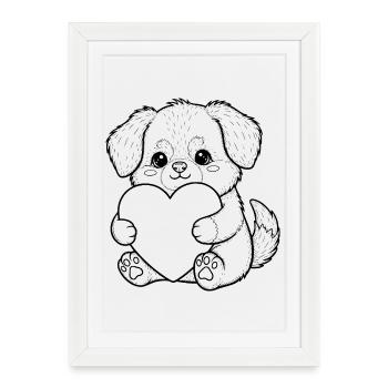 Puppy with heart - cute dog motif to fall in love with - Framed poster (27 × 37 cm) - white - Front