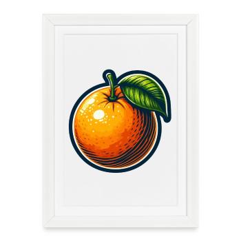 Orange cartoon éclatante avec feuille - Affiche encadrée (27 × 37 cm) - blanc - Devant