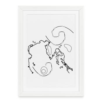 Carte nautique, carte météorologique, carte de la voie navigable, Tons - Affiche encadrée (27 × 37 cm) - blanc - Devant