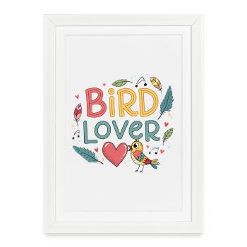 Bird Lover Plume et Coeur - Affiche encadrée (27 × 37 cm) - blanc - Devant