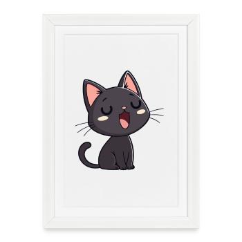 Black Kitten Yawn Sweet - Framed poster (27 × 37 cm) - white - Front