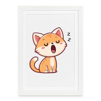 Chaton endormi pastel - Affiche encadrée (27 × 37 cm) - blanc - Devant