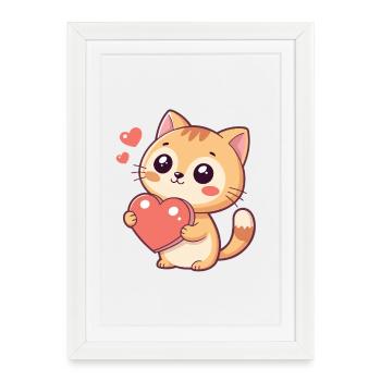 Cuddly kitten with a red heart - Framed poster (27 × 37 cm) - white - Front