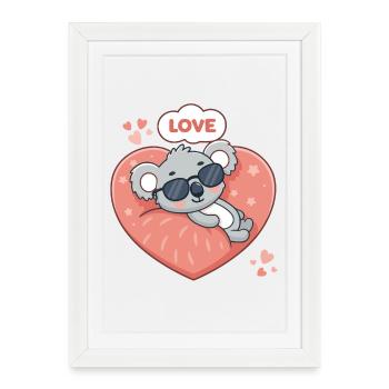 Koala Love Allongé Sur Cœur Rose - Affiche encadrée (27 × 37 cm) - blanc - Devant