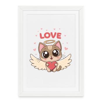Chat ailé cœur d'amour - Affiche encadrée (27 × 37 cm) - blanc - Devant