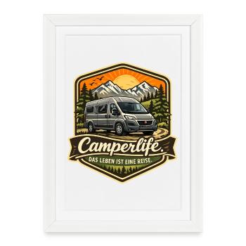 La vie de camping-car est un voyage - Campeur - Affiche encadrée (27 × 37 cm) - blanc - Devant