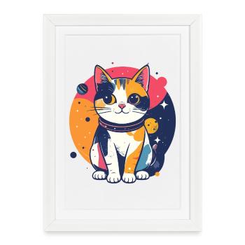 Space Cat Color World Amour des chats Motif pop art - Affiche encadrée (27 × 37 cm) - blanc - Devant