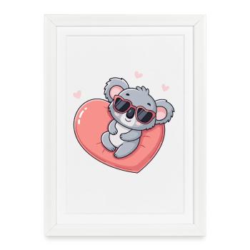 Koala kawaii sur cœur rose lunettes - Affiche encadrée (27 × 37 cm) - blanc - Devant