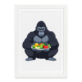 Gorille avec un motif drôle d’animal sur plateau de légumes - Affiche encadrée (27 × 37 cm) - blanc - Devant