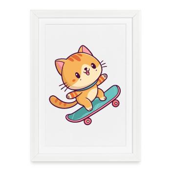 Colorful Skateboard Kitten - Framed poster (27 × 37 cm) - white - Front