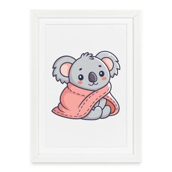 Koala cosy dans une écharpe rose - Affiche encadrée (27 × 37 cm) - blanc - Devant