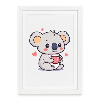 Koala Café Coeur Kawaii - Affiche encadrée (27 × 37 cm) - blanc - Devant