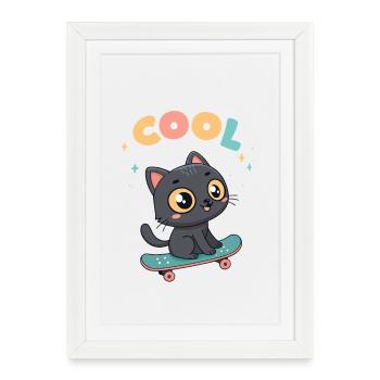 Chat skateboard pastel - Affiche encadrée (27 × 37 cm) - blanc - Devant