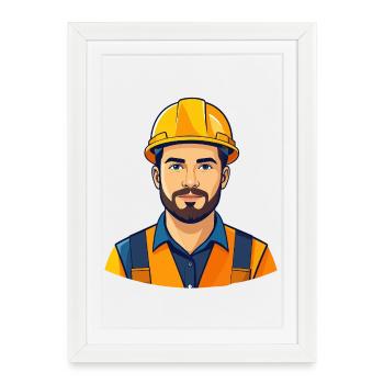 Construction worker with helmet illustration construction site motif - Framed poster (27 × 37 cm) - white - Front