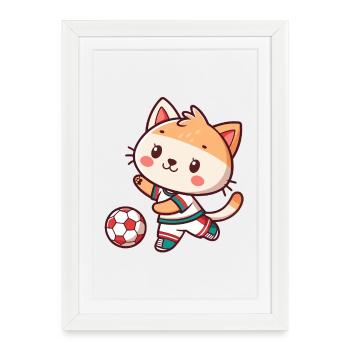 Chaton Joueur de Foot Adoré - Affiche encadrée (27 × 37 cm) - blanc - Devant