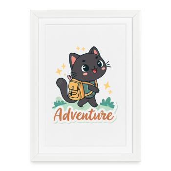 Aventure chat explorateur - Affiche encadrée (27 × 37 cm) - blanc - Devant