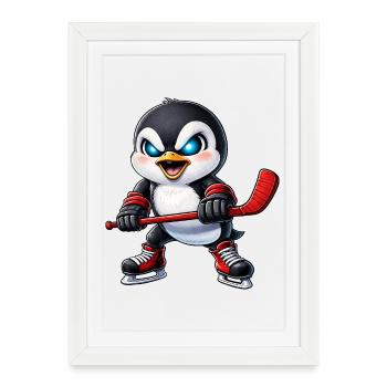 Joueur de hockey sur glace Penguin mignon Hockey agressif CA - Affiche encadrée (27 × 37 cm) - blanc - Devant