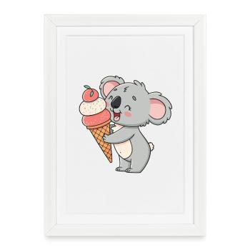 Koala gourmand et cornet de glace - Affiche encadrée (27 × 37 cm) - blanc - Devant