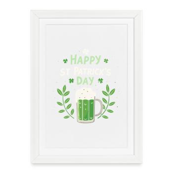 Saint Patrick Bière Verte Joyeuse - Affiche encadrée (27 × 37 cm) - blanc - Devant