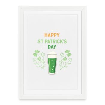 Verre vert et trèfles Saint Patrick - Affiche encadrée (27 × 37 cm) - blanc - Devant