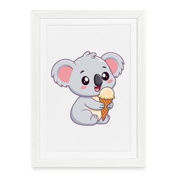 Koala gourmand à la glace - Affiche encadrée (27 × 37 cm) - blanc - Devant
