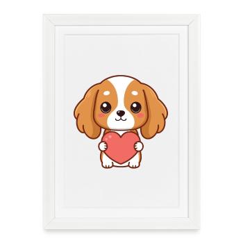 Cuddly Puppy Holding a Pink Heart - Framed poster (27 × 37 cm) - white - Front
