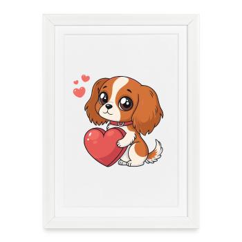 Cavalier King Charles Sweet Heart Cartoon Puppy - Framed poster (27 × 37 cm) - white - Front
