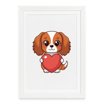 Chiot tendre tenant un cœur - Affiche encadrée (27 × 37 cm) - blanc - Devant