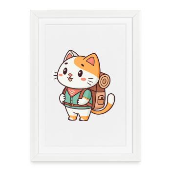 Backpacking Adventure Cat - Framed poster (27 × 37 cm) - white - Front