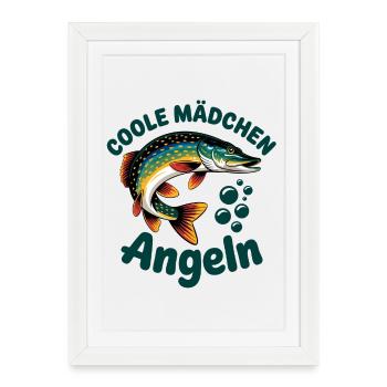 Cool Girl Fishing - Framed poster (27 × 37 cm) - white - Front