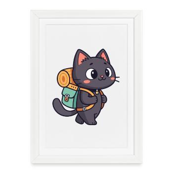 Hiking Cat with Backpack - Framed poster (27 × 37 cm) - white - Front