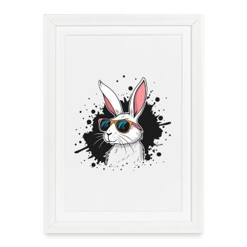 Lapin solaire en lunettes pop art - Affiche encadrée (27 × 37 cm) - blanc - Devant