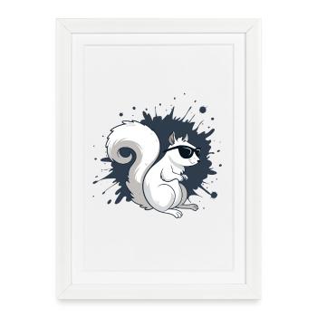 Écureuil blanc chic avec lunettes noires - Affiche encadrée (27 × 37 cm) - blanc - Devant