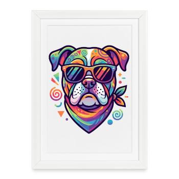 Abstract Art Bulldog Sunglasses Dog Motif - Framed poster (27 × 37 cm) - white - Front