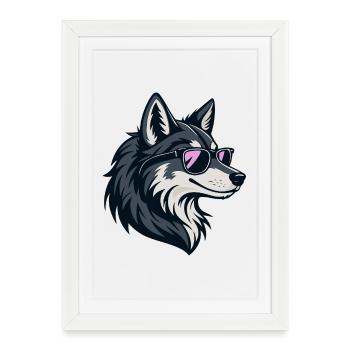 Chic wolf with rose-colored glasses - Framed poster (27 × 37 cm) - white - Front