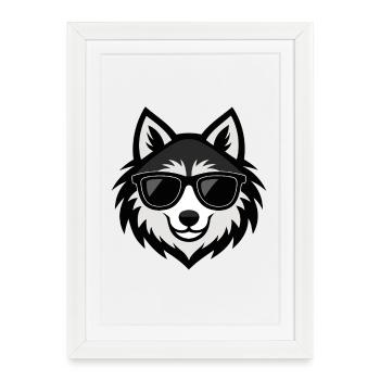 Loup hipster lunettes soleil - Affiche encadrée (27 × 37 cm) - blanc - Devant