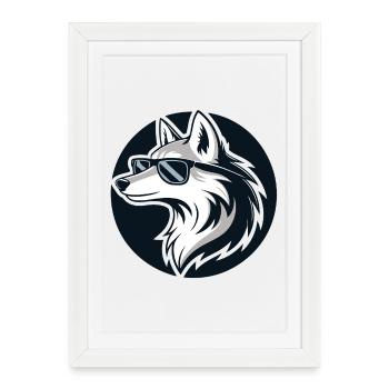 Loup Lunettes Street style - Affiche encadrée (27 × 37 cm) - blanc - Devant