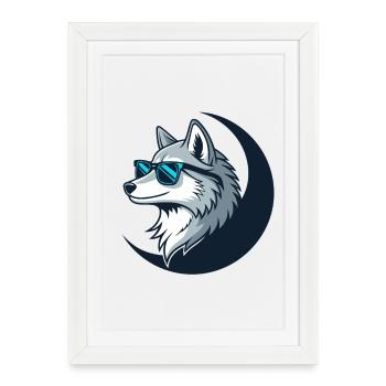 Loup Lunatique Lunettes Soleil - Affiche encadrée (27 × 37 cm) - blanc - Devant