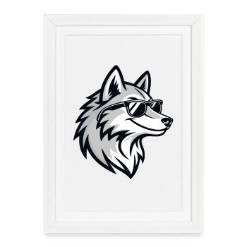 Loup graphique avec lunettes - Affiche encadrée (27 × 37 cm) - blanc - Devant