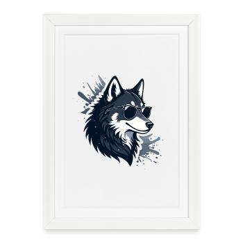 Loup Lunettes Soleil Splash - Affiche encadrée (27 × 37 cm) - blanc - Devant