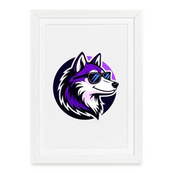 Loup Violet Lunettes Soleil Stylisé - Affiche encadrée (27 × 37 cm) - blanc - Devant